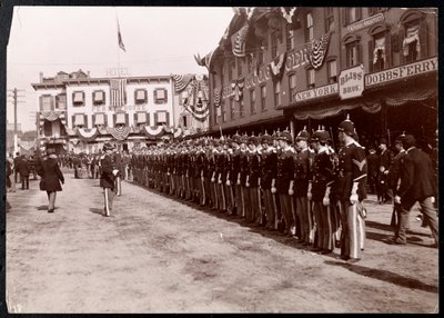Military Lineup on the Street in Dobbs Ferry, New York, 1898 by Byron Company